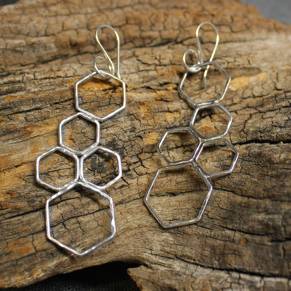 Honeycomb Sterling Silver Cluster Earrings 