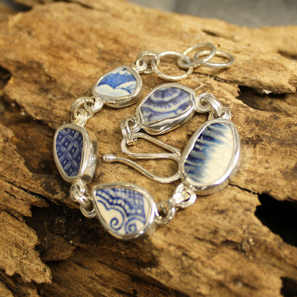 Swirls of Blue Chaney Sterling Silver Bracelet