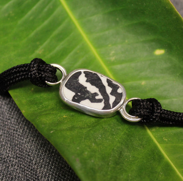 Zebra Stripes Sterling Silver Cord Bracelet